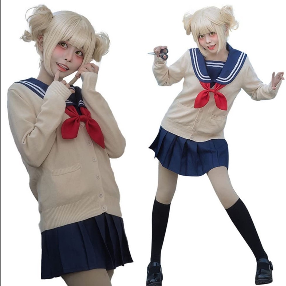 Women JK Uniform Cosplay Costume School Girl Sweater Skirt Set Halloween Size XL